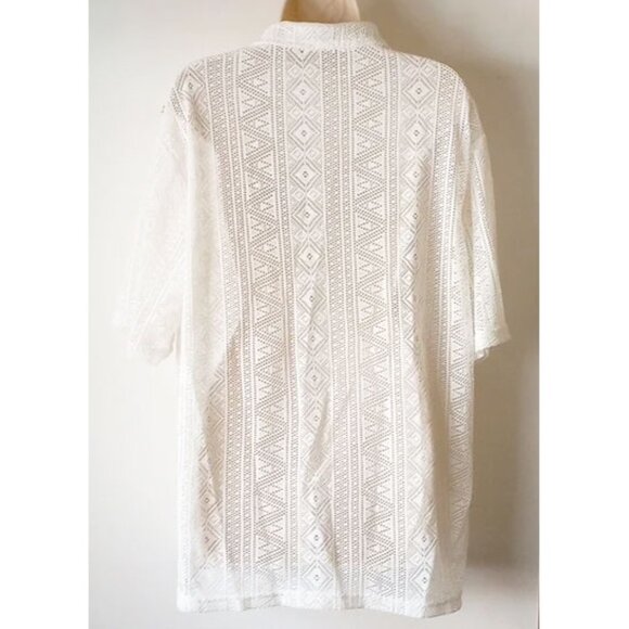 Incerun Unisex Crochet Lace Button Down Short Sleeve Shirt XL White 50OFF3 - Picture 2 of 7